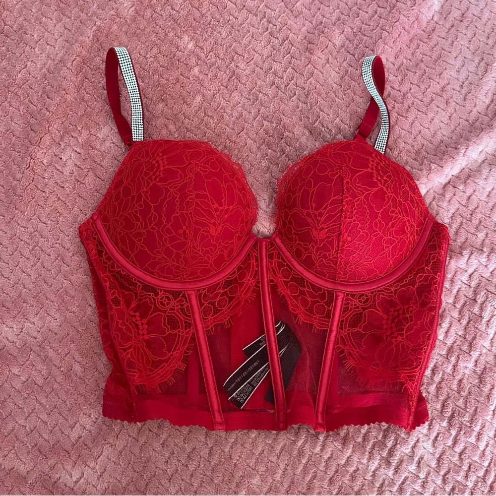 Victoria’s Secret Red Shine Strap Lace Corset